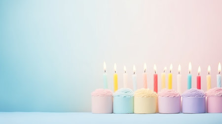birthday candles on pastel background with copy spaceの素材
