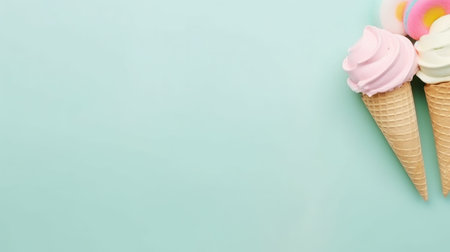 ice cream on pastel background with copy spaceの素材