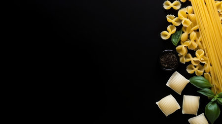 pasta on black background with copy spaceの素材