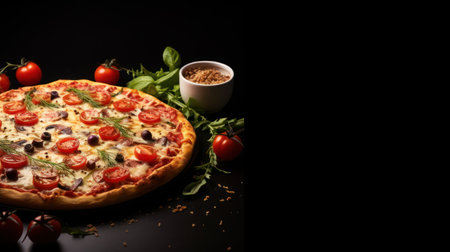 pepperinu pizza on black background with copy spaceの素材