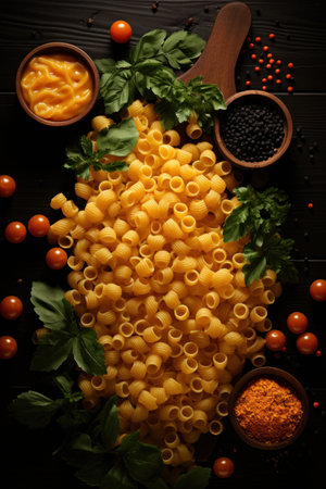 pasta on black background with copy spaceの素材