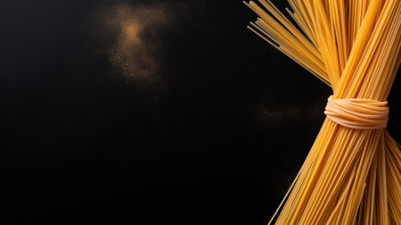 pasta on black background with copy spaceの素材