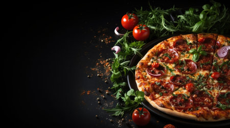 pepperinu pizza on black background with copy spaceの素材