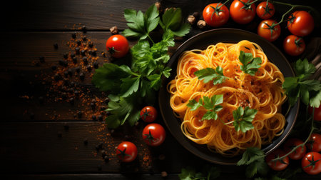 pasta on black background with copy spaceの素材