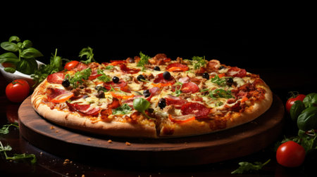 pepperinu pizza on black background with copy spaceの素材