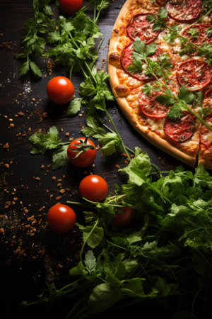 pepperinu pizza on black background with copy spaceの素材