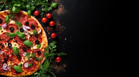 pepperinu pizza on black background with copy spaceの素材