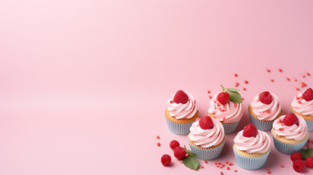 sweet cupcakes background with copy spaceの素材