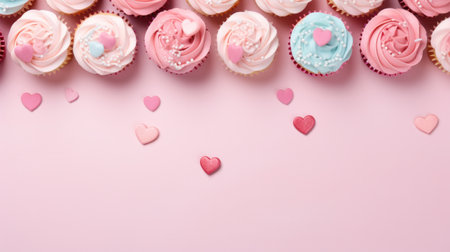 sweet cupcakes background with copy spaceの素材