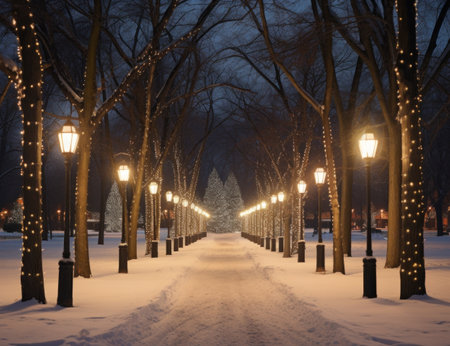 photo of a winter park in big city,の素材