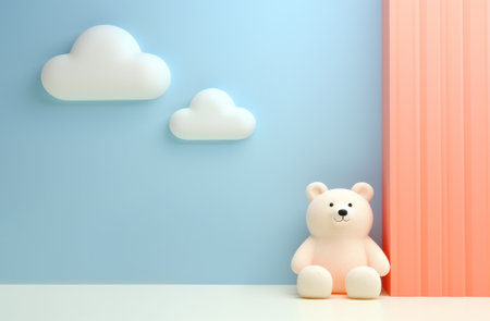 pink and blue wall and cloud white bear,の素材