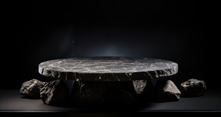 stone table in space with black backgroundの素材