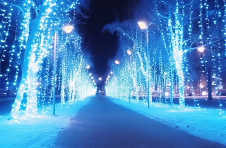 there is a night street with hundreds of shiny lightsの素材
