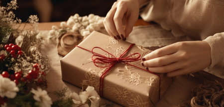 women wrapping gifts,の素材