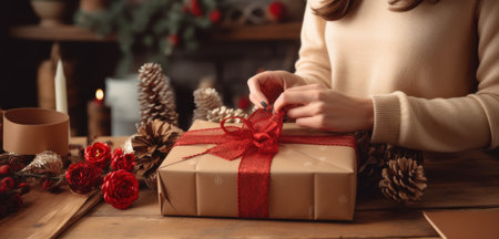 women wrapping gifts,の素材