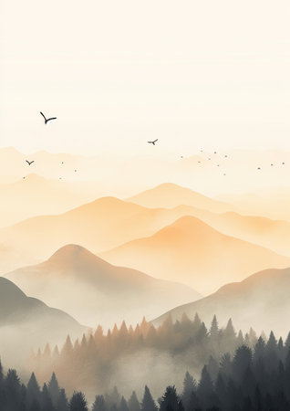 wallpaper watercolor birds fly in the mountains,の素材