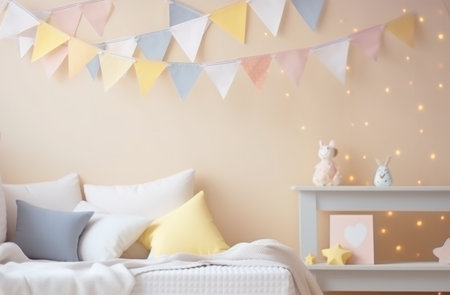 child's room with a white pillow,の素材