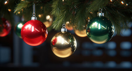 christmas tree with christmas balls hanging from it,の素材