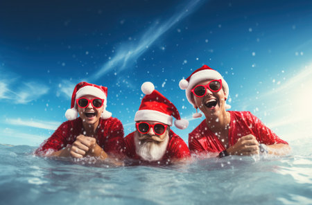 happy holiday friends in santa hat,の素材