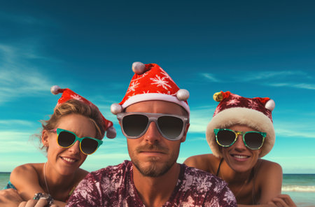 happy holiday friends in santa hat,の素材