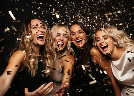 friends throwing confetti on party ideas,の素材