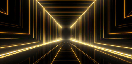 neon lines in gold colors on black background,の素材