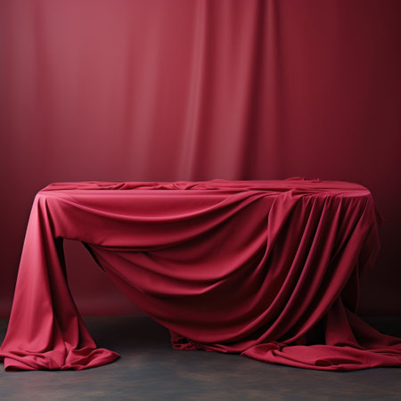 a pink table with a white cloth on it,の素材