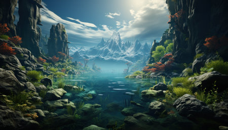 an island and tropical fish underwater,の素材