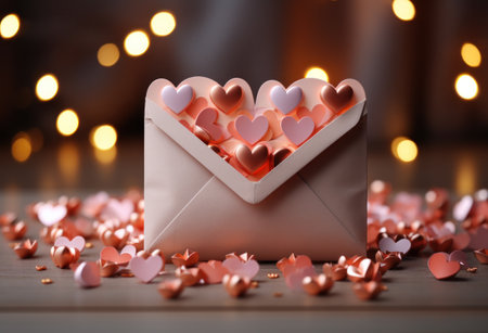 an envelope on pink and white background with hearts inside,の素材