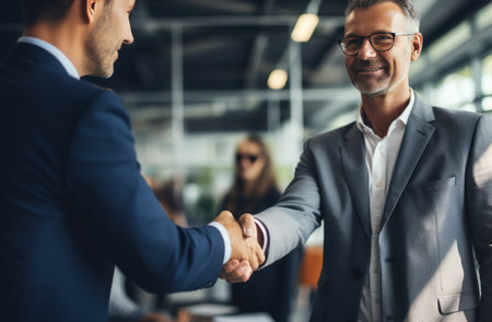 businessman greets a business partner at the office, iの素材