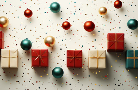 christmas presents and decorations on a white background,の素材