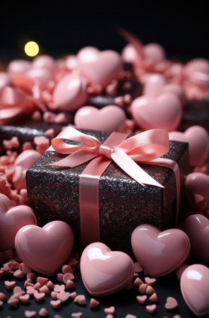 hearts set on pink ribbon and small hearts on a pink ribbonの素材