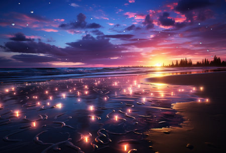 the moon is rising over the sea in the middle of the night,の素材