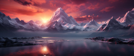 two mountains that have snow covered summitsの素材