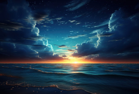 the moon is rising over the sea in the middle of the night,の素材