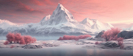 two mountains that have snow covered summitsの素材