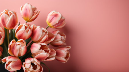tulip flower on pastel background with copy spaceの素材