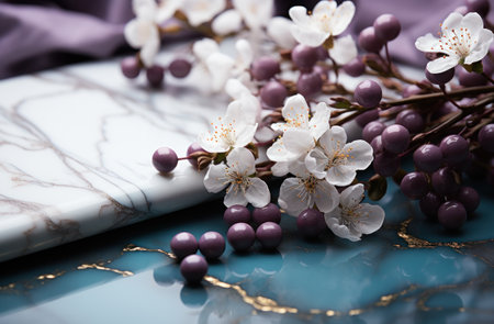 white postcard, flowers and ribbon,の素材