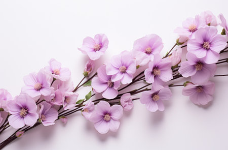 these purple flowers are lying on top of a white background.の素材