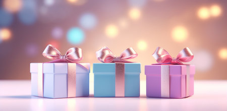 three present boxes on a colorful background,.の素材