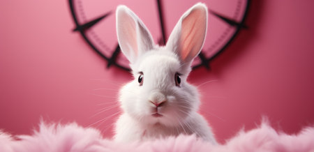 white rabbit on pink background.の素材