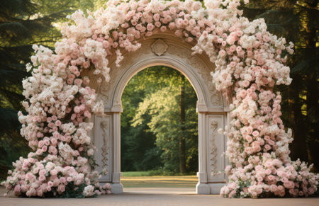 white and pink garden arch wedding.の素材