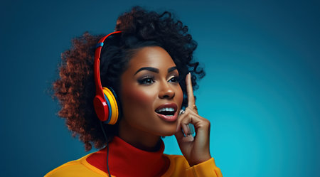 woman pointing finger ear.の素材