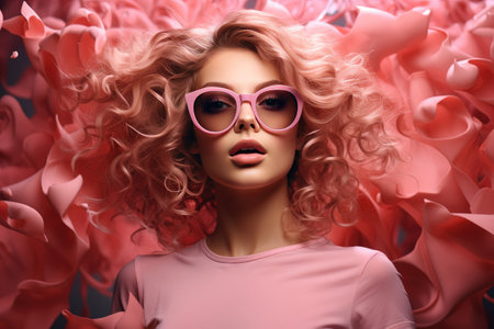 a beautiful girl in pink with glassesの素材