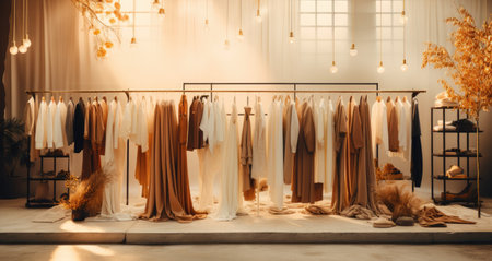 a blurred image of a fashion store with lots of clothing.の素材