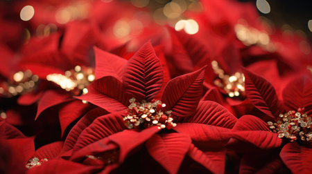 a close up of beautiful poinsettia blossoms.の素材