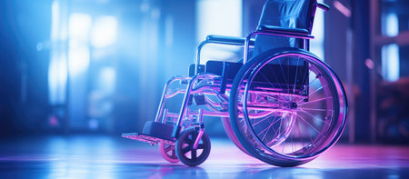 a close up of a wheelchair in an ambulance waiting room.の素材