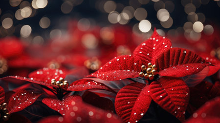 a close up of beautiful poinsettia blossoms.の素材