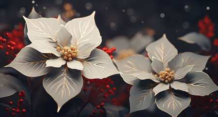 a gold background with white poinsettia flowers.の素材