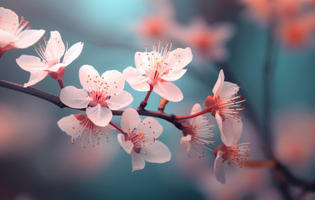 a pink sakura flower with bokeh in the background.の素材